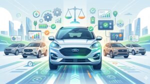 Современная иллюстрация нового Ford Kuga в сравнении с конкурентами для блога автосалона Авто 1001