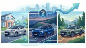 Современная иллюстрация нового Ford Kuga для статьи о выборе комплектации автомобиля в 2026 году